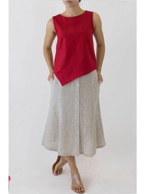 Sandra Viden Crinkle Linen Swing Skirt in Oatmeal AU Size 16/ Size 14
